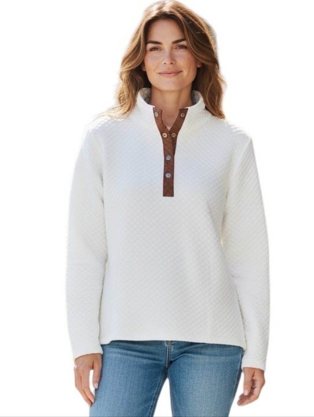 BTFBM Quilted Ivory Button-Front Pullover Top Size Medium